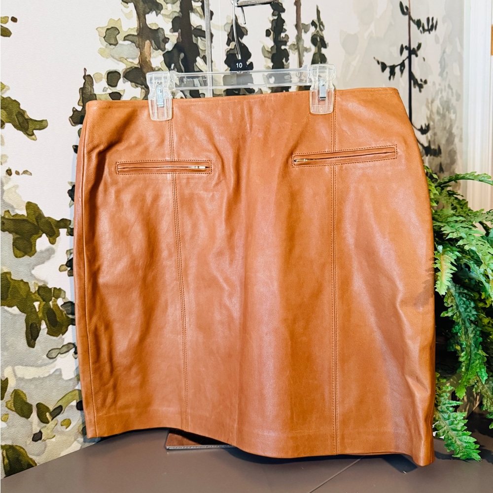 Ann Taylor Cognac Leather Pencil Skirt